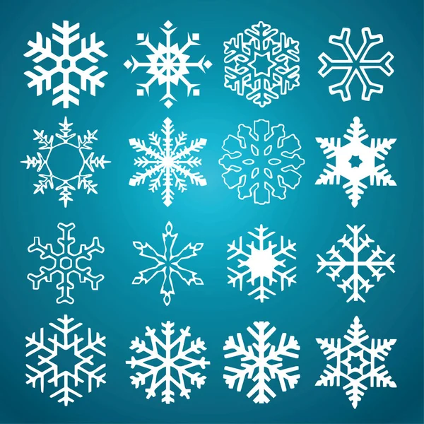 Schneeflocken Vektor Icon Farbverlauf Hintergrund Setzt Blaue Farbe Winter Weiße — Stockvektor