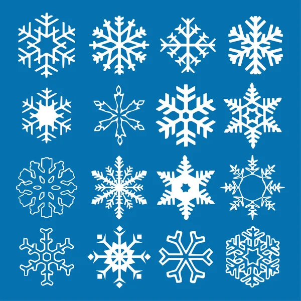 Kar tanesi vektör simge arka plan mavi rengini ayarlayın. Kış beyaz Noel kar tanesi kristal öğesi. Hava illüstrasyon buz koleksiyonu. Xmas frost düz izole siluet simge
