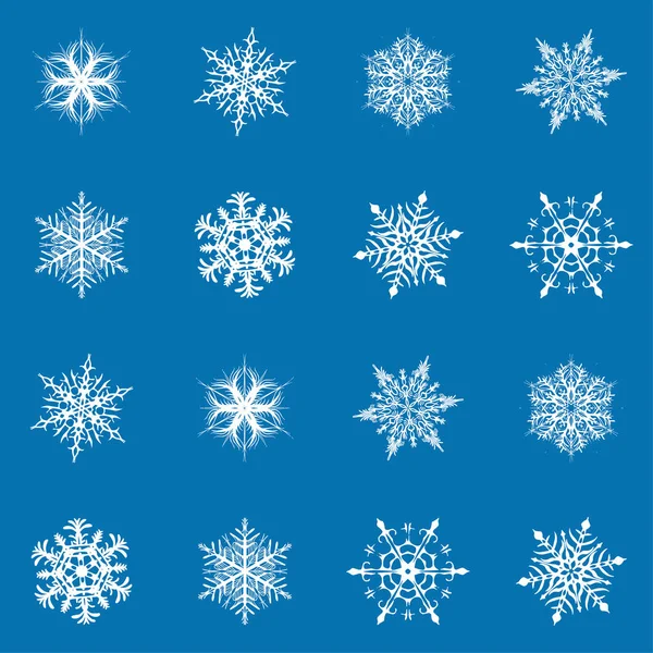 Snowflake Vector Icon Background Set Blue Color Winter White Christmas — Stock Vector