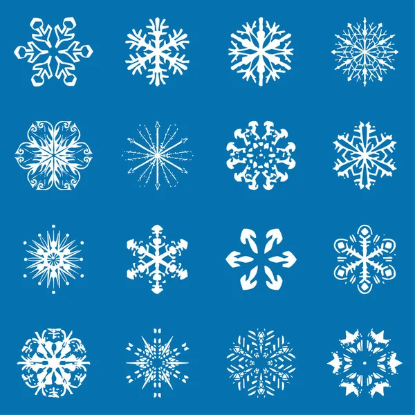 Snowflake Vector Icon Background Set Blue Color Winter White Christmas — Stock Vector