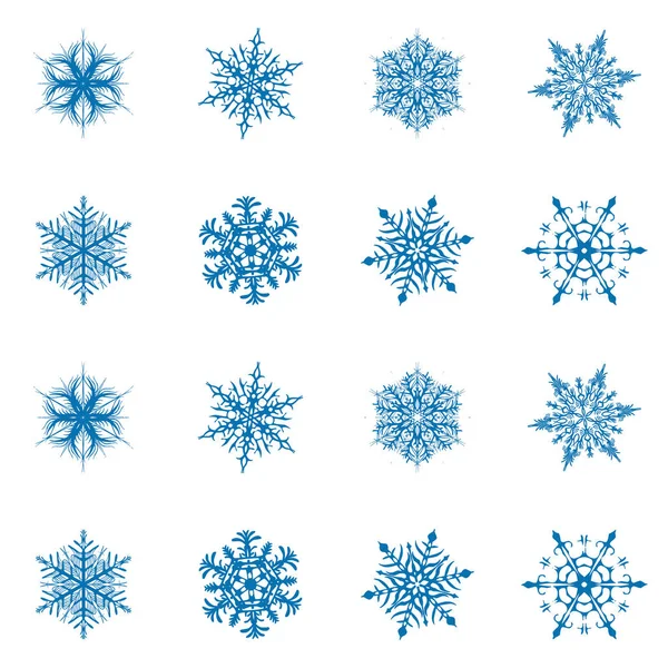 Снежинка Вектор Значок Фона Набор Синий Цвет Зимнее Белое Рождество — стоковый вектор