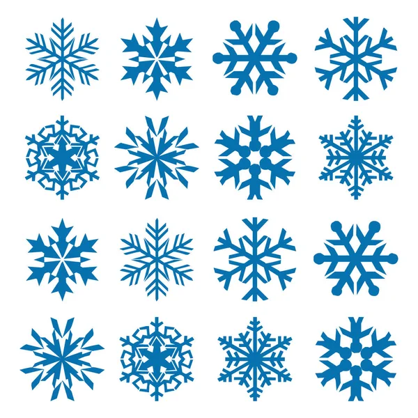 Kar tanesi vektör simge arka plan mavi rengini ayarlayın. Kış beyaz Noel kar tanesi kristal öğesi. Hava illüstrasyon buz koleksiyonu. Xmas frost düz izole siluet simge