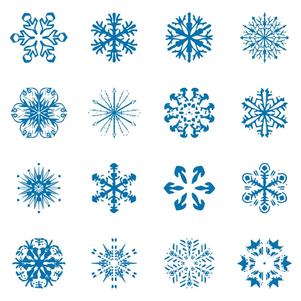 Copo Nieve Icono Vector Fondo Conjunto Color Azul Invierno Blanco — Archivo Imágenes Vectoriales