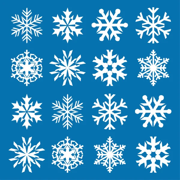 Kar tanesi vektör simge arka plan mavi rengini ayarlayın. Kış beyaz Noel kar tanesi kristal öğesi. Hava illüstrasyon buz koleksiyonu. Xmas frost düz izole siluet simge