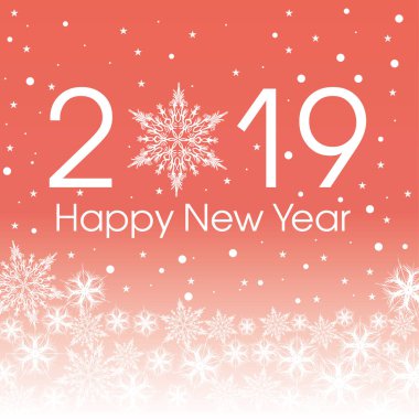 2019 mutlu yeni yıl kartı şablonu. Yaşam mercan ile kuvvetler kar taneleri tasarım ve beyaz renk.