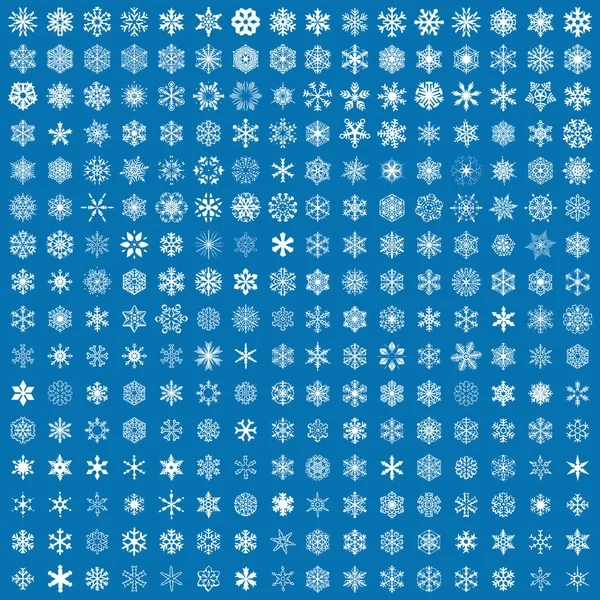 Płatki Śniegu 256 Wektor Zestaw Kolor Niebieski Tło Ikony Zima — Wektor stockowy