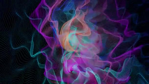 Animation d'abstraction de ligne particulière colorée sur fond noir. Illustration 3D émotion du mouvement dans l'espace, fractale, ondes tordues .