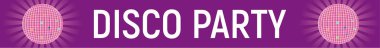 Disko parti mor parlak arka plan. Web başlık sayfası veya poster tasarım promo için ışınları ile disko topu.