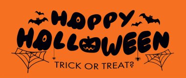 Cadılar Bayramını kutlayan vektör posteri, yarasalı balkabağı, örümcek ve ağ.