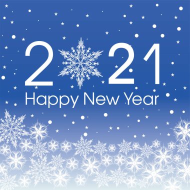 2021 Mutlu Yıllar Kart Şablonu. Dizayn patern kar taneleri beyaz ve klasik mavi renk.