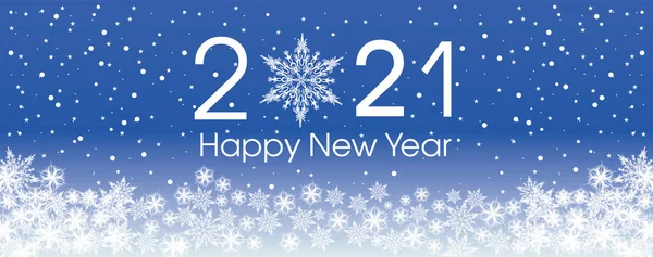 2021 Frohes Neues Jahr Kartenvorlage. Design patern Schneeflocken weiß und klassisch blaue Farbe. — Stockvektor