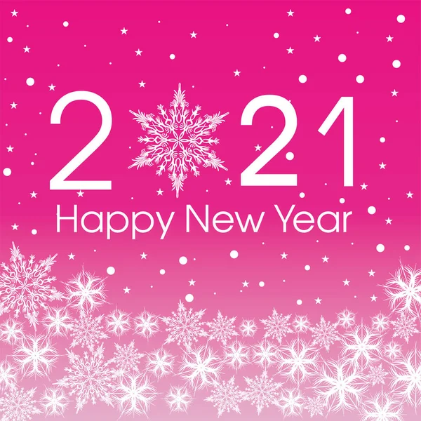 2021 Gelukkig nieuwjaarskaartsjabloon. Ontwerp patroon sneeuwvlokken witte en paarse kleur. — Stockvector