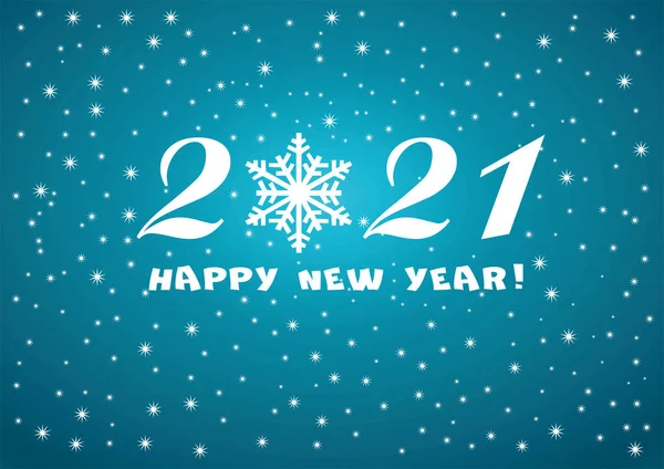 2021 Gelukkig Nieuwjaar blauwe achtergrond met witte sterren en sneeuwvlokken voor uw Seasonal Flyers of Kerstmis. — Stockvector