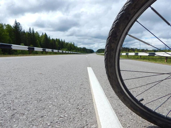 Asfalt yolda bisiklet tekerleği