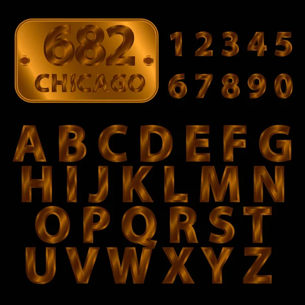 Número Dourado Porta Com Números Letras Objetos Isolados Ilustração Vetorial — Vetor de Stock