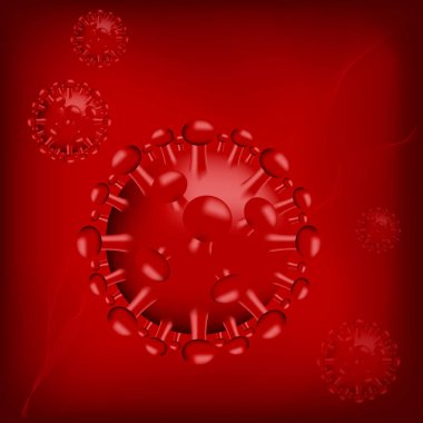 Kırmızı zemin üzerinde Coronavirus molekülleri. Ayrı nesneler. Vektör illüstrasyonu.