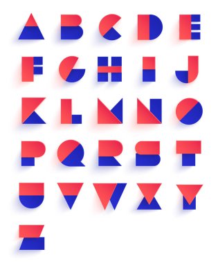 Renkli geometrik yazı tipi tasarım. Soyut modern yazı. Vektör alfabe seti.