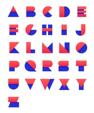 Renkli geometrik yazı tipi tasarım. Soyut modern yazı. Vektör alfabe seti.