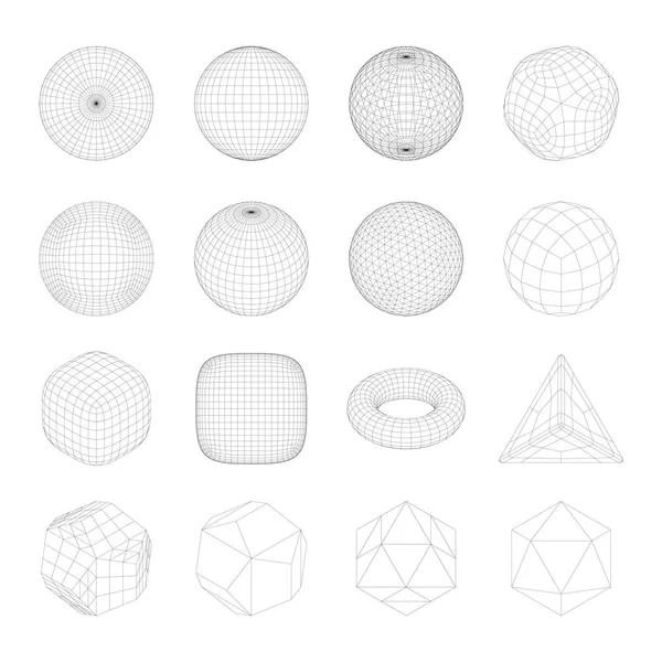 Objets Treillis Métallique Ligne Réseau Sphère Conception Hud Icônes Abstraites — Image vectorielle