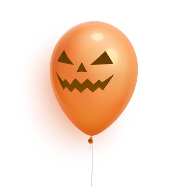 Cadılar Bayramı balonu, 3 boyutlu gerçekçi. Balonda fener suratlı. Beyaz arka planda izole edilmiş. Vektör İllüstrasyonu