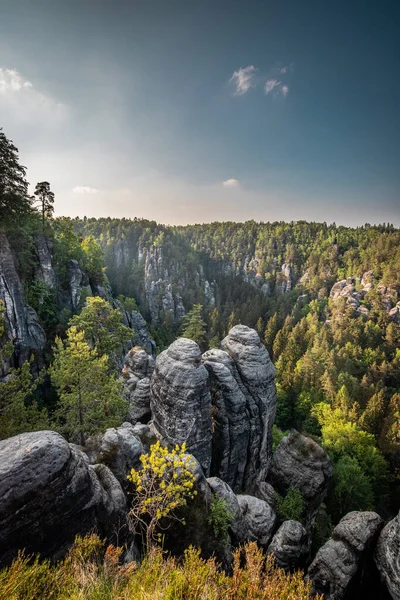 Vista Del Parque Bastei Parque Nacional Sajón Suiza Alemania Puente Imagen De Stock