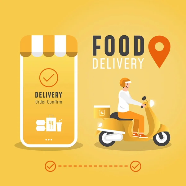 Online Delivery Service Concept Food Delivery Scooter Banner Poster Website — Stock Vector
