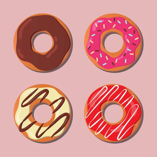 Dessert Concept Kleurrijke Donuts Set Ontwerp Voor Banner Poster Website — Stockvector