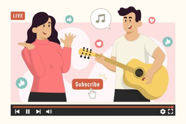 Yayınlanan konsept bayrak, poster, web sitesi vs. için müzik çalan bir çift.
