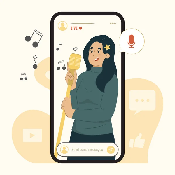 Mobile Streaming Concept Zingen Een Lied Illustratie Voor Banner Poster — Stockvector