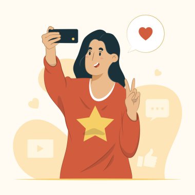 Selfie konsepti afiş, poster, web sitesi vs. için resim çizimi.