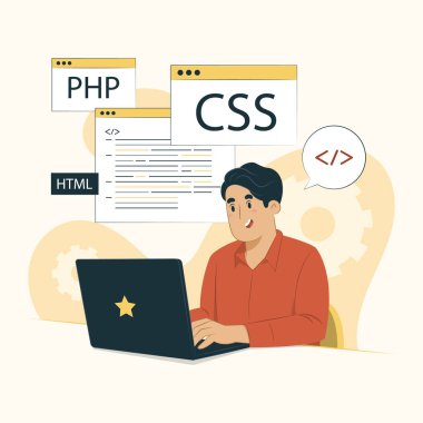 Pankart, poster, web sitesi vs. için programlama konsepti illüstrasyonu.