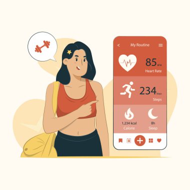 Pankart, poster, web sitesi vs. için fitness izleme konsepti çizimi.