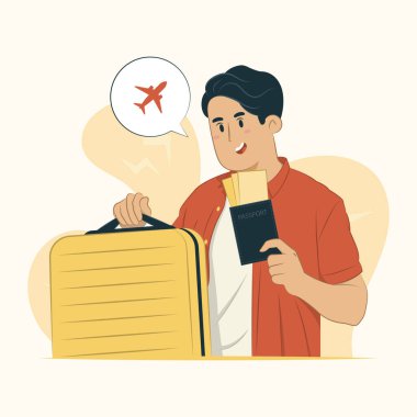 A man preparing to travel concept illustration for banner, poster, website, etc. clipart