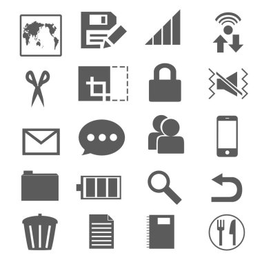 Simge materyali Smartphone makasları İletişim ortamı Sessiz kip Dünya haritası kullanıcıları vs..