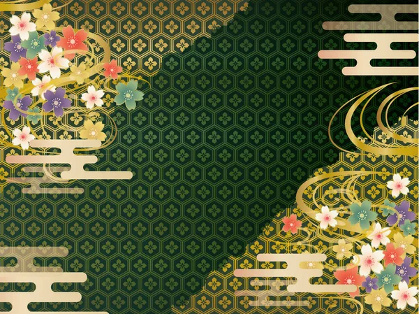 Зелений Золотий Японський Візерунок Матеріал Тла — стоковий вектор