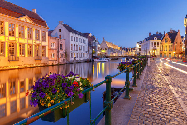 Gent. City embankment at sunset.