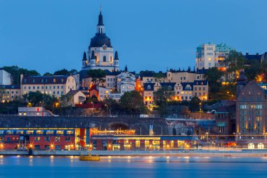 Stockholm. Gün batımında şehir seti.
