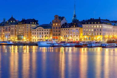 Stockholm. Gün batımında şehir seti.