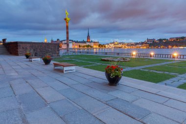 Stockholm. Gün batımında şehir seti.