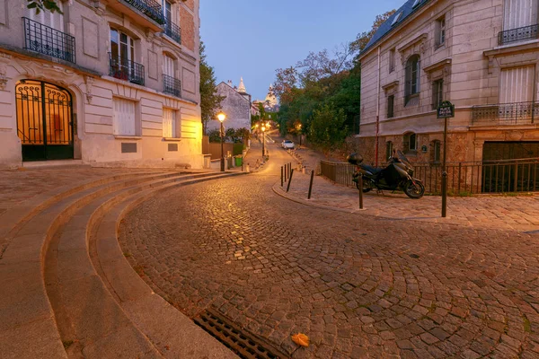 View Old Street Montmartre Hill Night Lighting Paris France — Stock Photo, Image