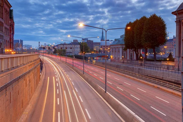 Stockholm. City embankment at sunrise. — Stock Photo, Image