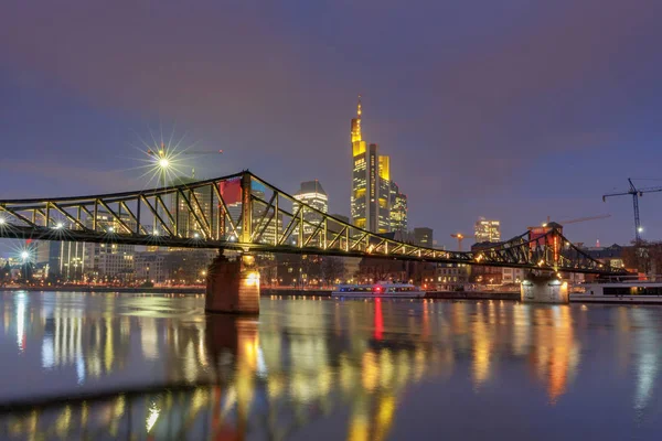 Picturesque Views City Waterfront Skyscrapers Night Frankfurt Германия — стоковое фото