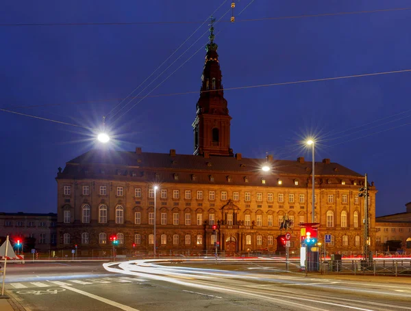 Das Gebäude Der Alten Stadtbörse Bahndamm Der Nächtlichen Illumination Kopenhagen — Stockfoto