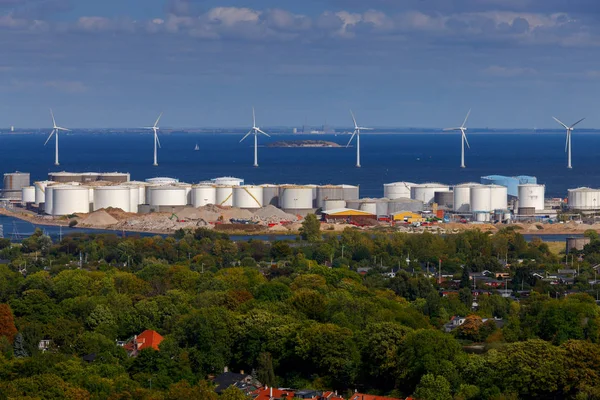 Giant wind turbines in the sea near Copenhagen. Denmark.