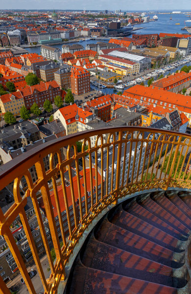 Aerial view of the city from the bell tower of the Church of Christ the Savior. Copenhagen. Sweden.