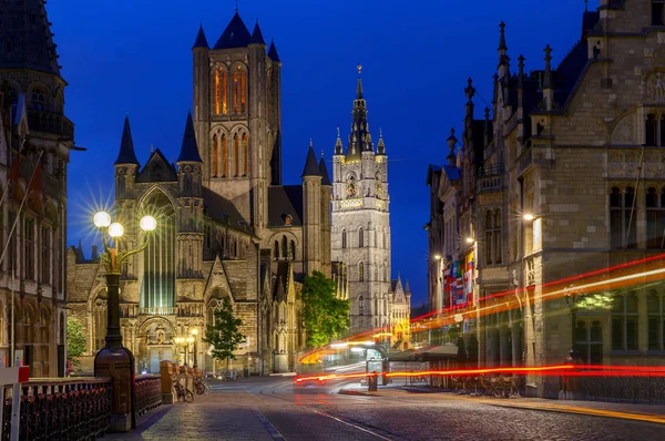 Gent. City embankment at sunset. — Stock Photo, Image