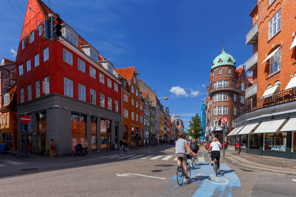 Copenhagen, Denmark - August 19, 2018: Old medieval street in the historic center on the sunny day. Copenhagen. Denmark.