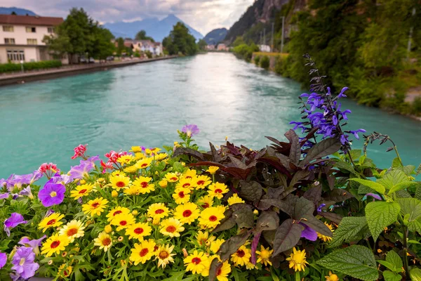 Interlaken. Mountain River Aare passerer gennem byen . - Stock-foto