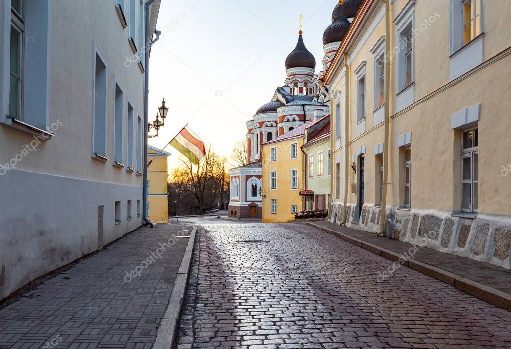 Tallinn. Old street at dawn.