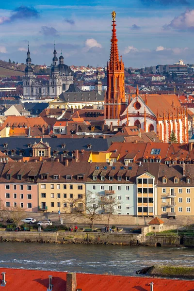 Vista Aérea Panorámica Ciudad Día Soleado Wurzburg Baviera Alemania — Foto de Stock